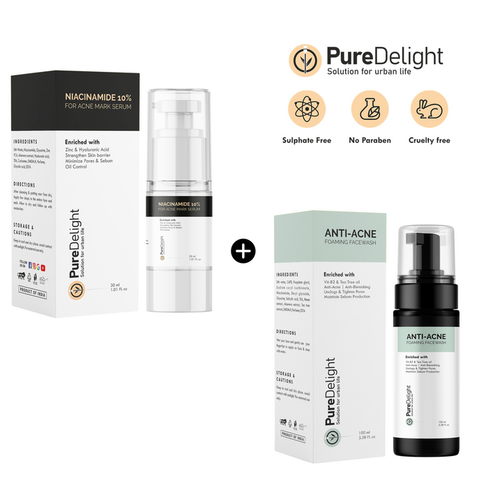 Pure Delight Niacinamide 10% Serum + Anti-Acne Foaming Facewash Clear & Glowing Skin Combo
