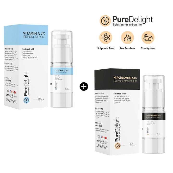 Pure Delight Vitamin A 2% Retinol Serum + Niacinamide 10% Serum Anti-Aging & Acne Mark Combo