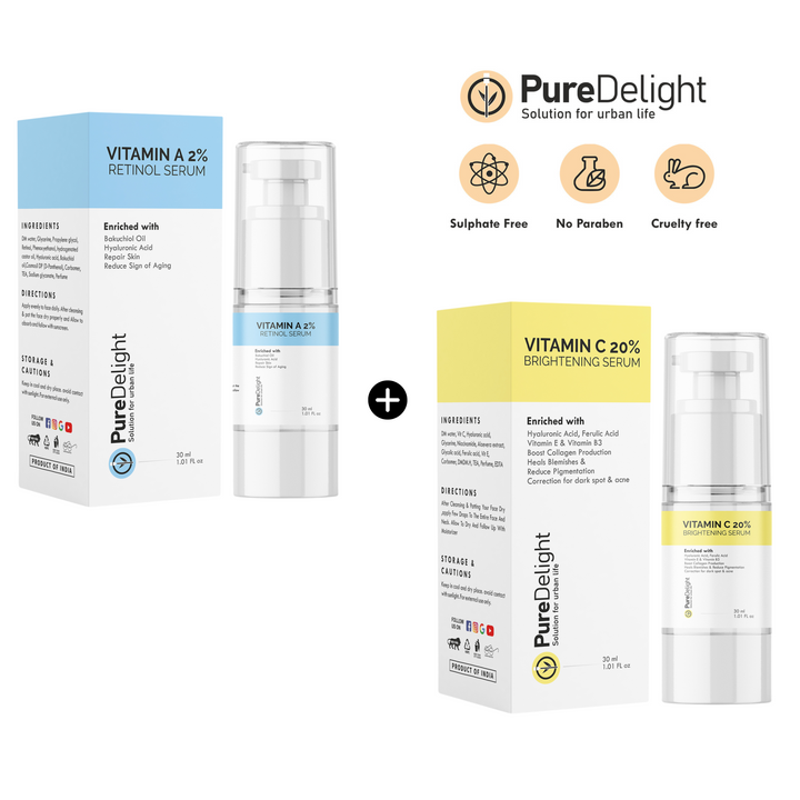 Pure Delight Vitamin A 2% Retinol + Vitamin C 20% Brightening Serum Combo Anti-Aging & Radiance Duo
