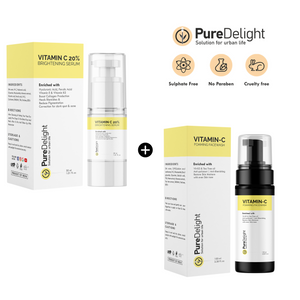 Pure Delight Vitamin C 20% Serum + Vitamin-C Foaming Facewash Ultimate Glow & Brightening Duo
