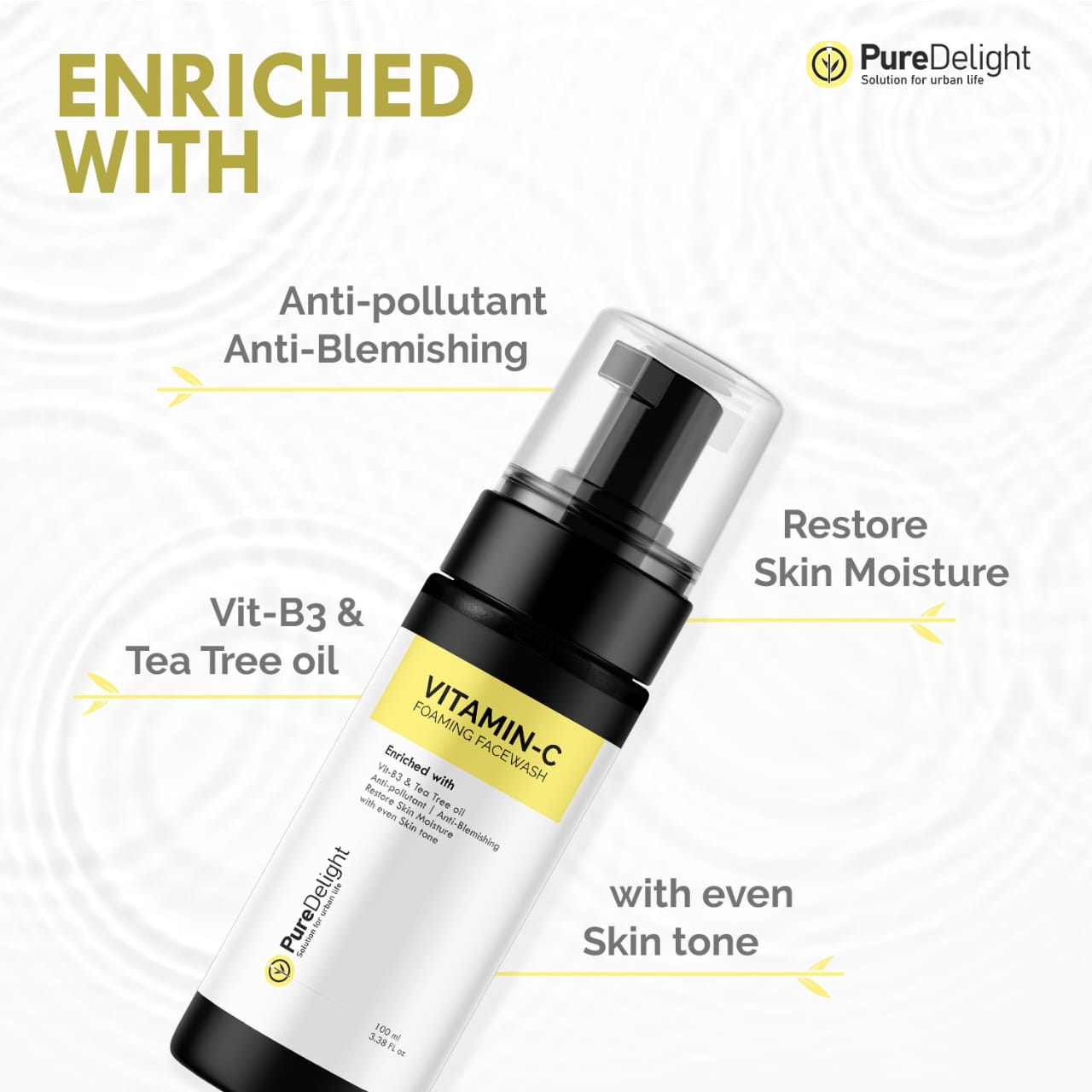 Pure Delight Vitamin-C Foaming Facewash for Glowing Skin (100ml)