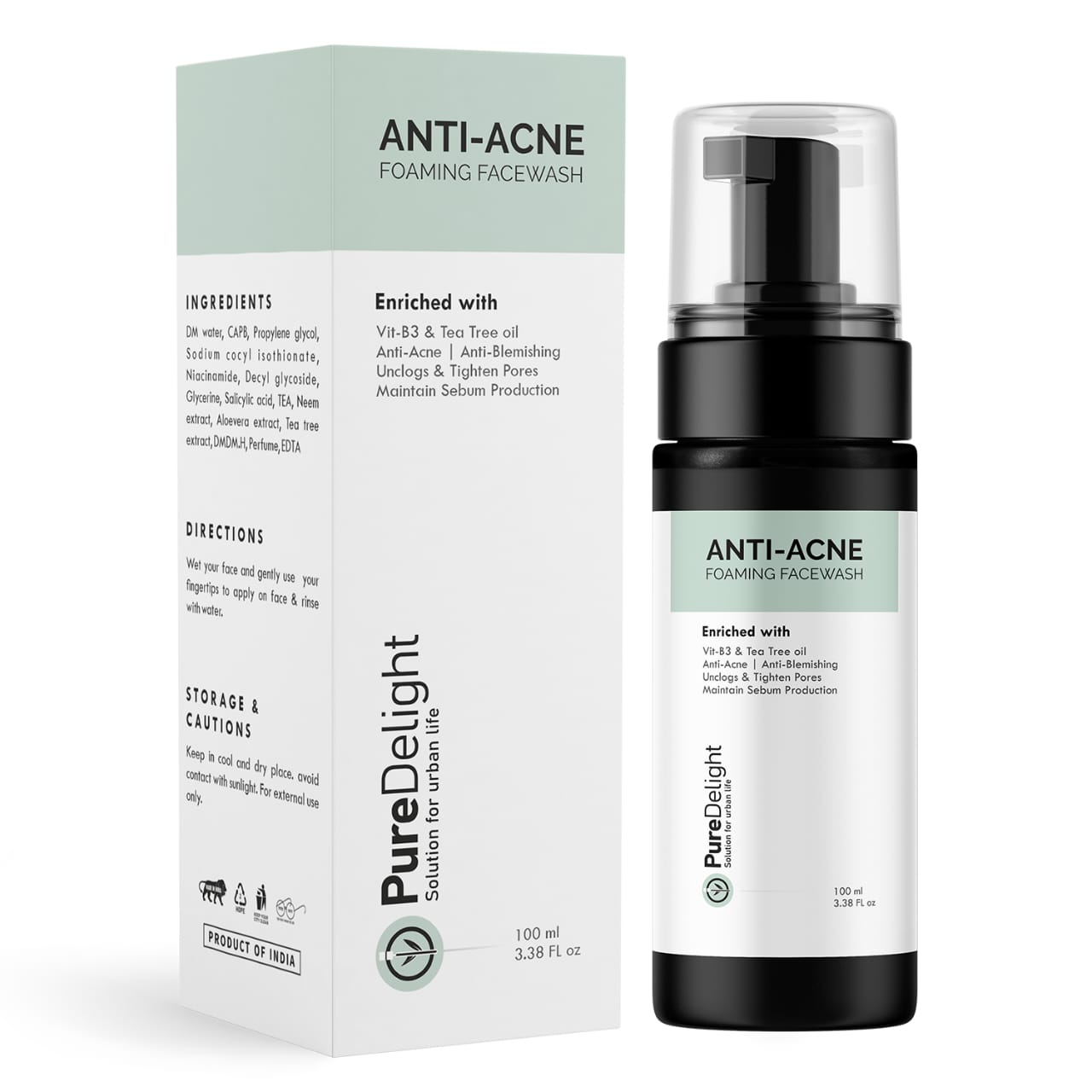 Pure Delight Anti-Acne Foaming Facewash with Vitamin B3 & Tea Tree  (100ml)