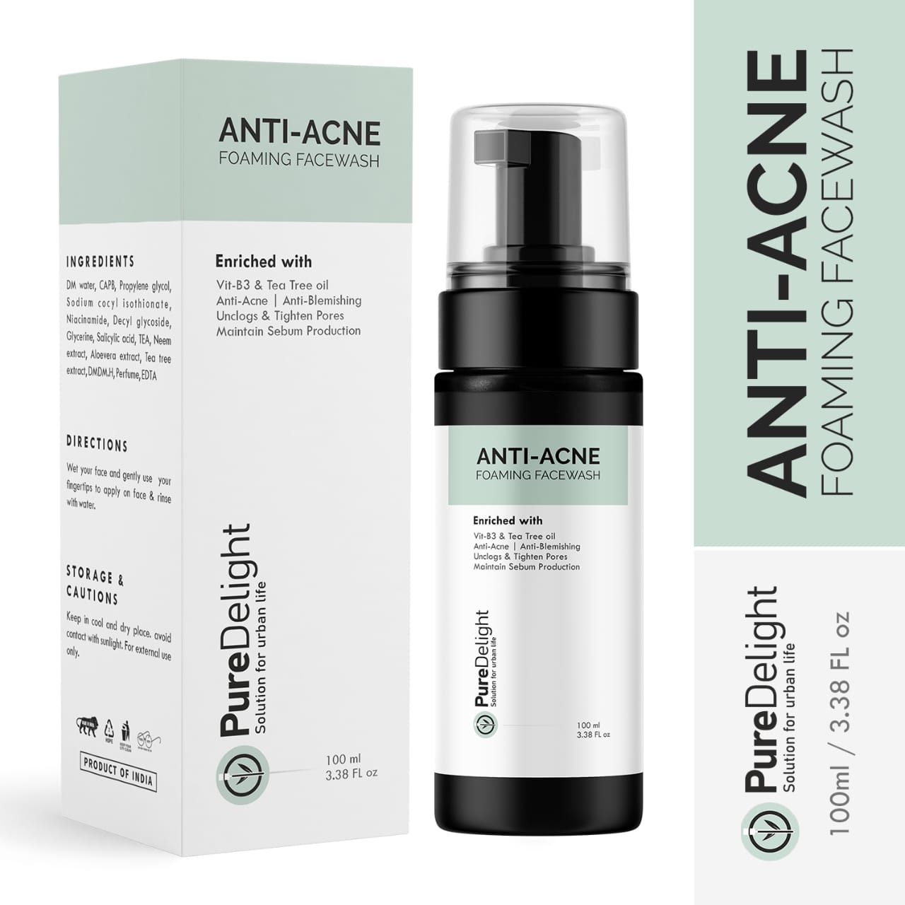 Pure Delight Anti-Acne Foaming Facewash with Vitamin B3 & Tea Tree  (100ml)
