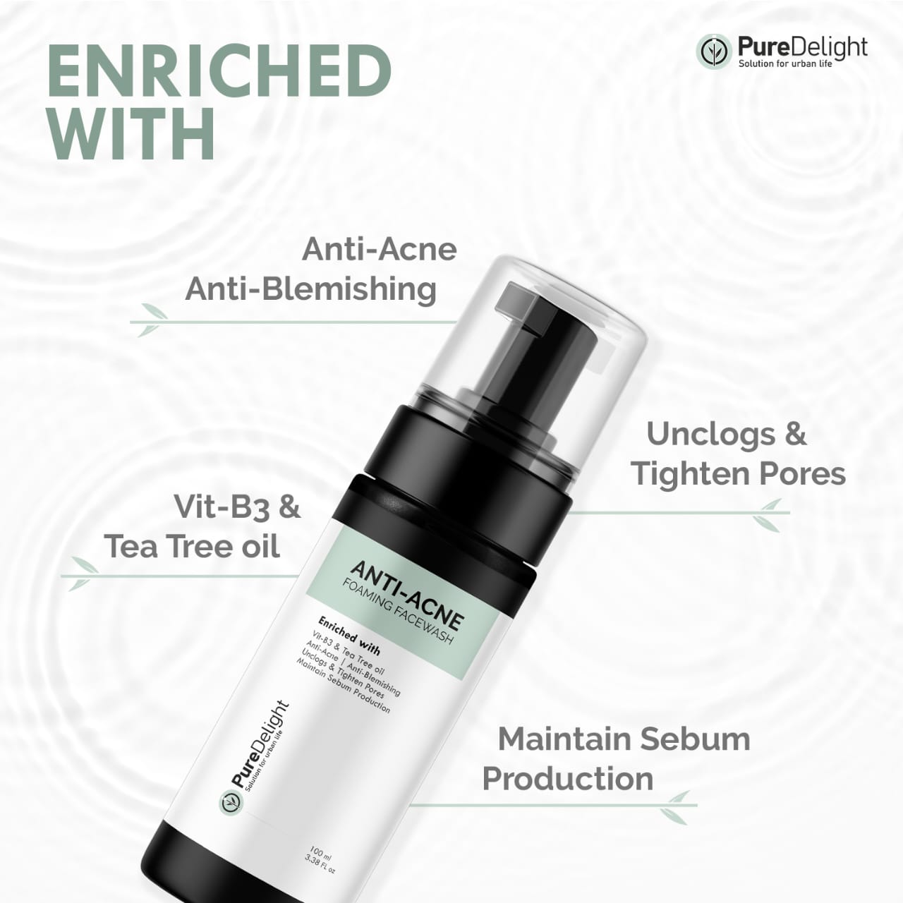 Pure Delight Anti-Acne Foaming Facewash with Vitamin B3 & Tea Tree  (100ml)