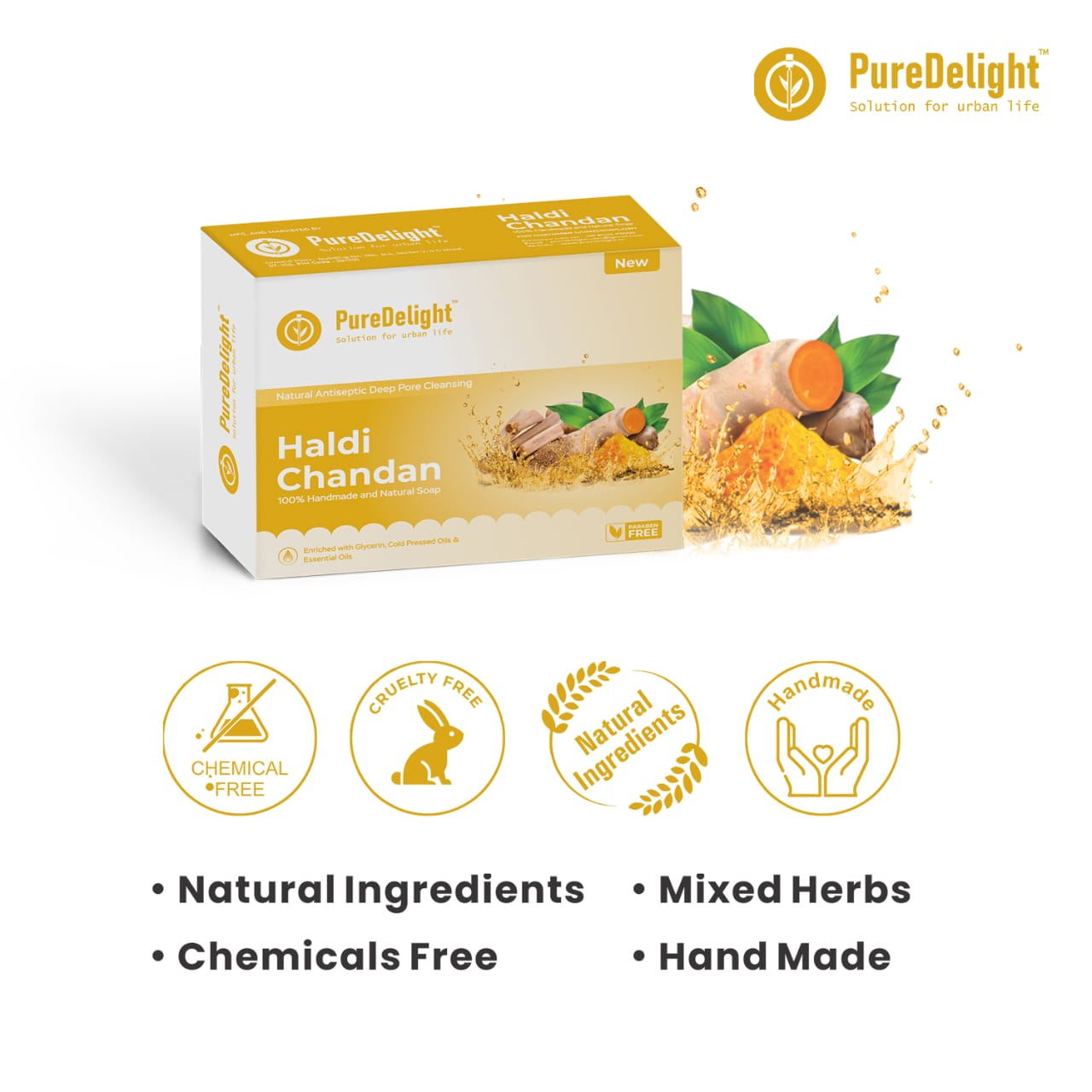 Pure Delight Haldi Chandan Soap for Glowing & Clear Skin (100g)