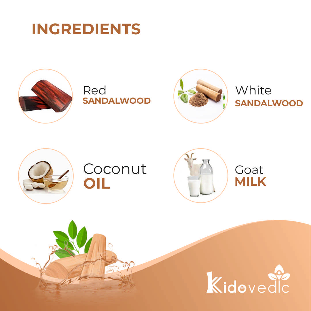 Kidovedic Sandalwood Soap – Red & White Chandan with Coconut Oil & Goat Milk (100g)